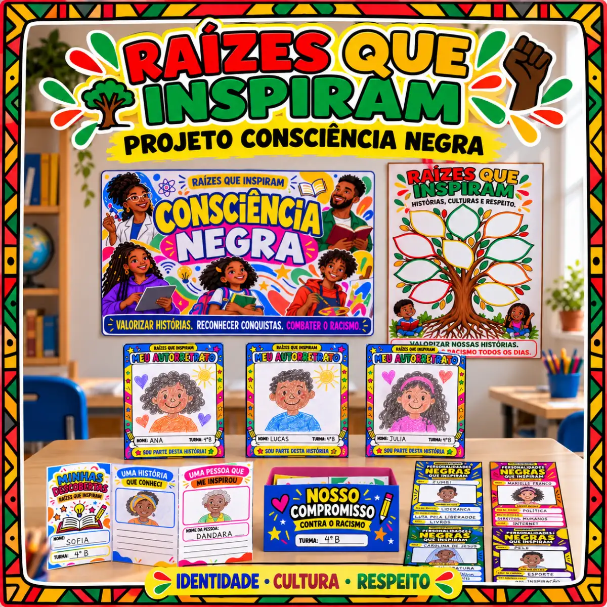 Projeto Consciência Negra: Raízes que Inspiram – 100 Páginas — Atividades para Ensino Fundamental I (1º–5º): Projeto…