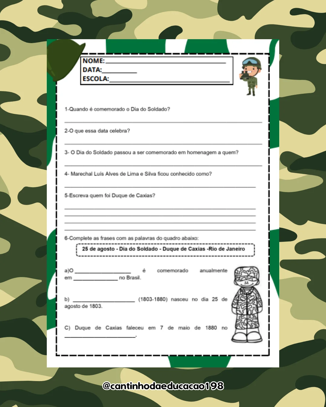 Projeto dia do soldado – Material Pedagógico — amostra 5: Um projeto completo para trabalhar o Dia do Soldado de forma…
