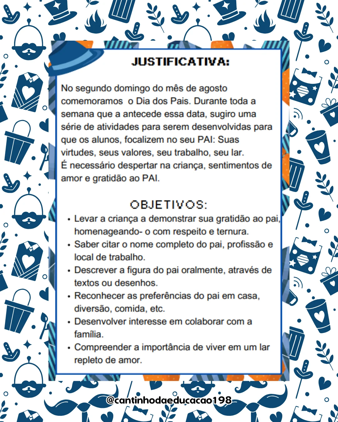 Projeto dia dos pais – Material Pedagógico — amostra 1: O que vem no material