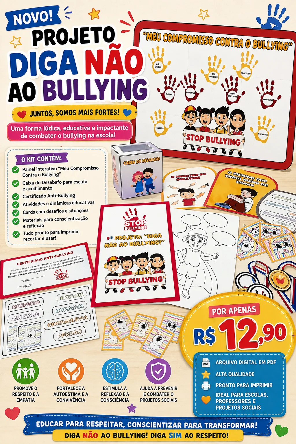 🚫🎭 PROJETO "DIGA NÃO AO BULLYING!" 🎭🚫 — Alfabetização para Educação Infantil: Chegou o recurso ideal para ensinar sobre…