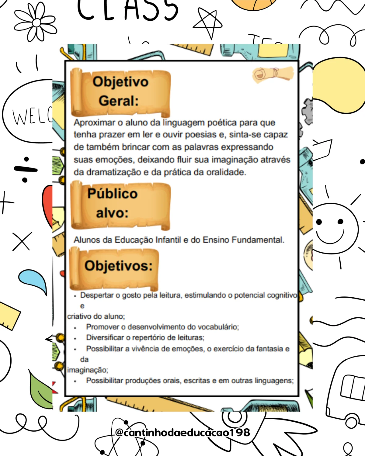 PROJETO LITERÁRIO – PEDRO BANDEIRA | BRINCANDO COM POESIAS — amostra 1: O que vem no material