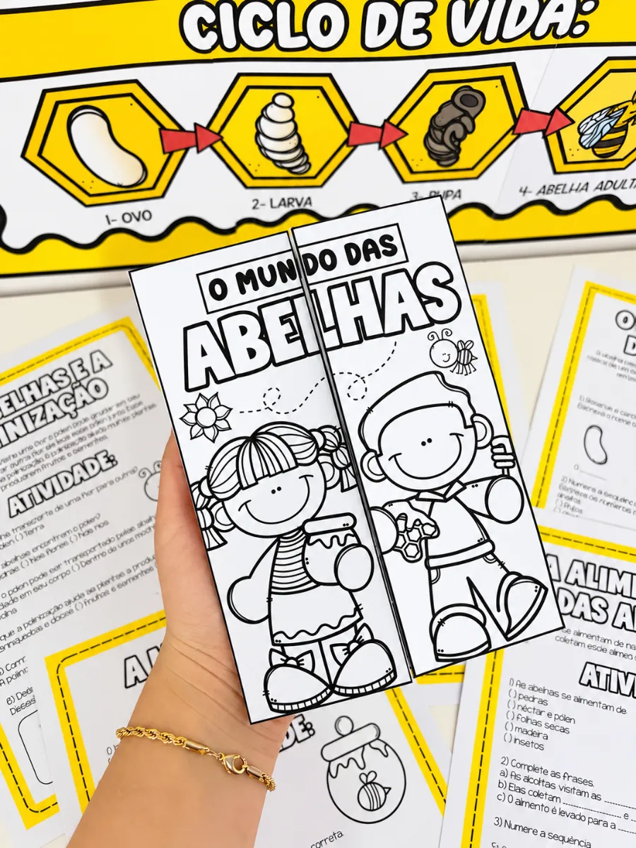 Projeto Meio Ambiente e Abelhas - Painel 9 Folhas, Atividades e Colorir PDF — amostra 2: Um recurso completo para trabalhar…