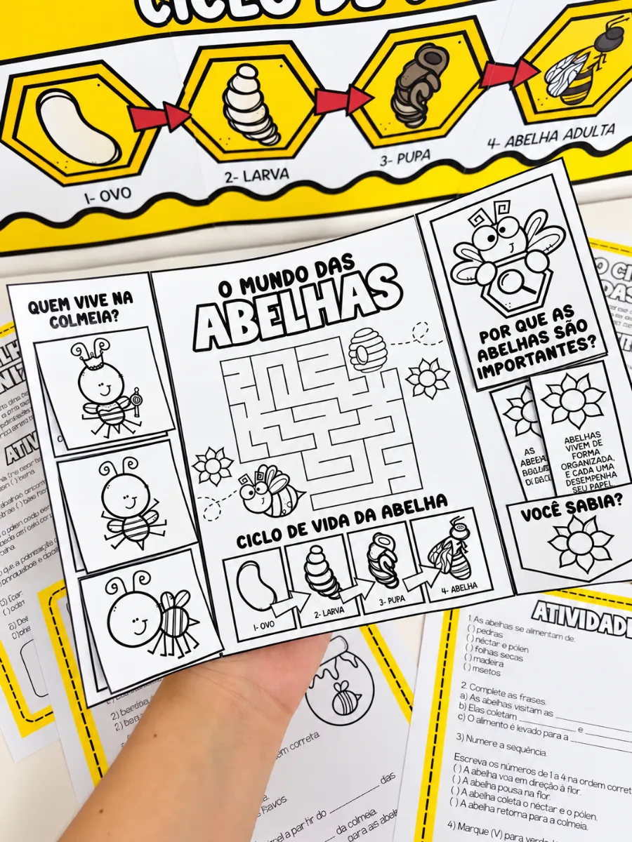 Projeto Meio Ambiente e Abelhas - Painel 9 Folhas, Atividades e Colorir PDF — amostra 3: Um recurso completo para trabalhar…