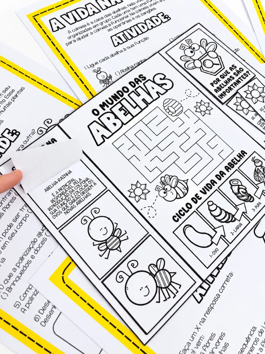 Projeto Meio Ambiente e Abelhas - Painel 9 Folhas, Atividades e Colorir PDF — amostra 4: Um recurso completo para trabalhar…