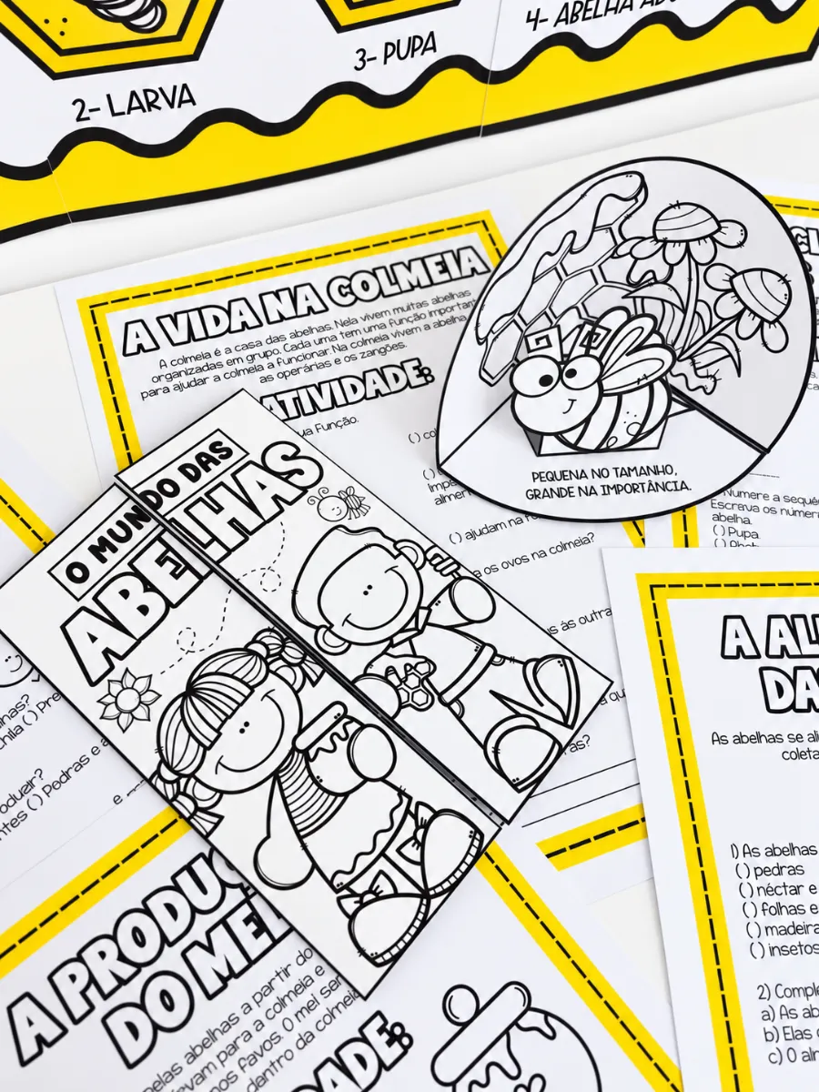 Projeto Meio Ambiente e Abelhas - Painel 9 Folhas, Atividades e Colorir PDF — amostra 5: Um recurso completo para trabalhar…