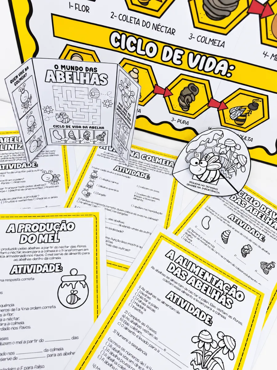 Projeto Meio Ambiente e Abelhas - Painel 9 Folhas, Atividades e Colorir PDF — amostra 6: Um recurso completo para trabalhar…