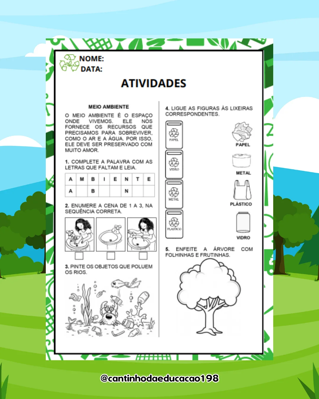 Projeto meio ambiente – Material Pedagógico — amostra 5: Um projeto completo e lúdico para conscientizar as crianças sobre…