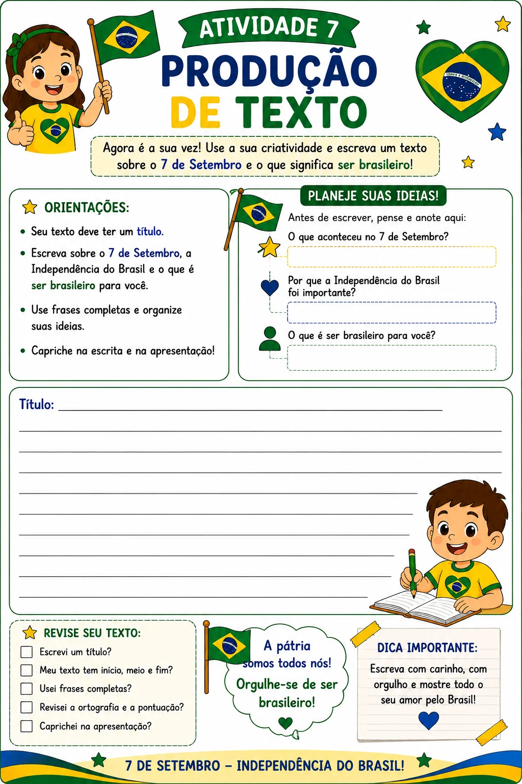 Projeto Semana da Pátria – 8 Atividades | 2º e 3º Ano — amostra 2: Material pedagógico colorido com 8 atividades…