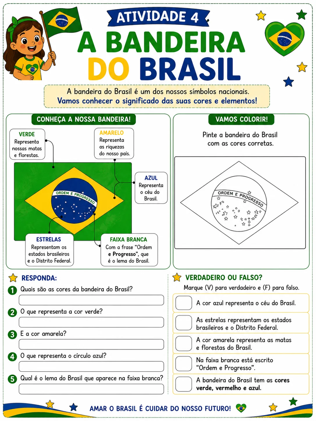 Projeto Semana da Pátria – 8 Atividades | 2º e 3º Ano — amostra 4: Material pedagógico colorido com 8 atividades…