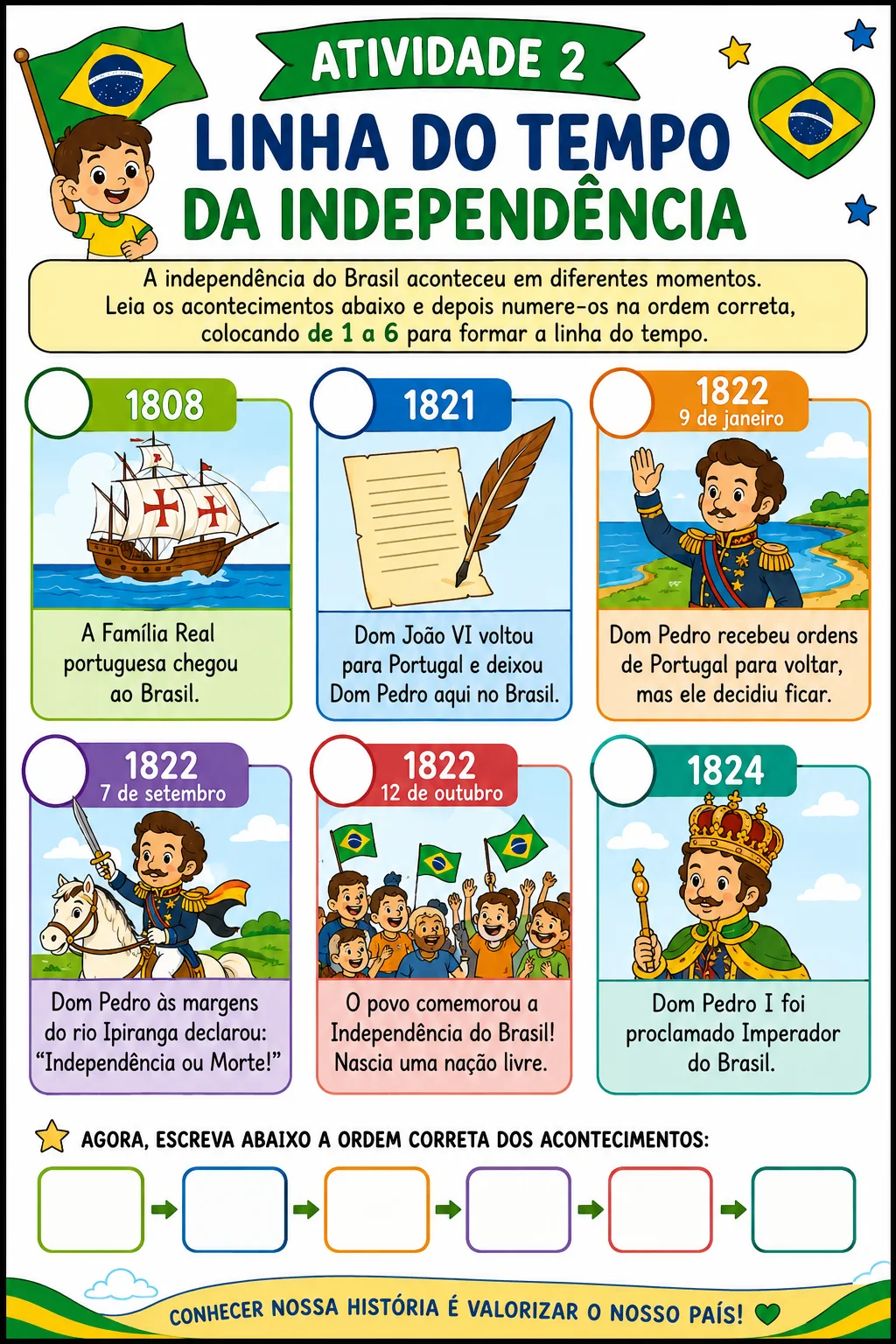 Projeto Semana da Pátria – 8 Atividades | 2º e 3º Ano — amostra 6: Material pedagógico colorido com 8 atividades…