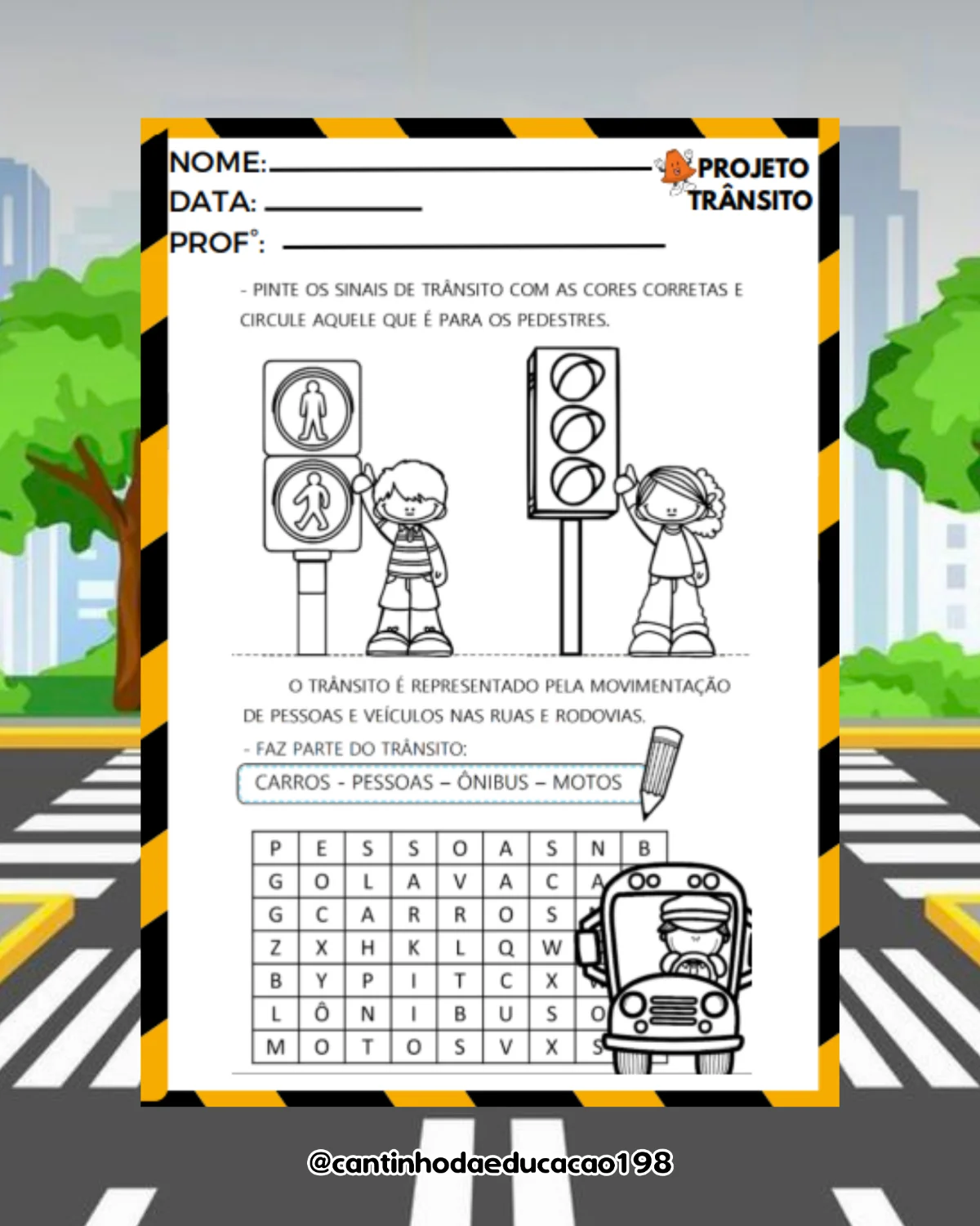PROJETO TRÂNSITO – Atividades para Imprimir — amostra 5: Um projeto completo e lúdico para ensinar as crianças sobre…