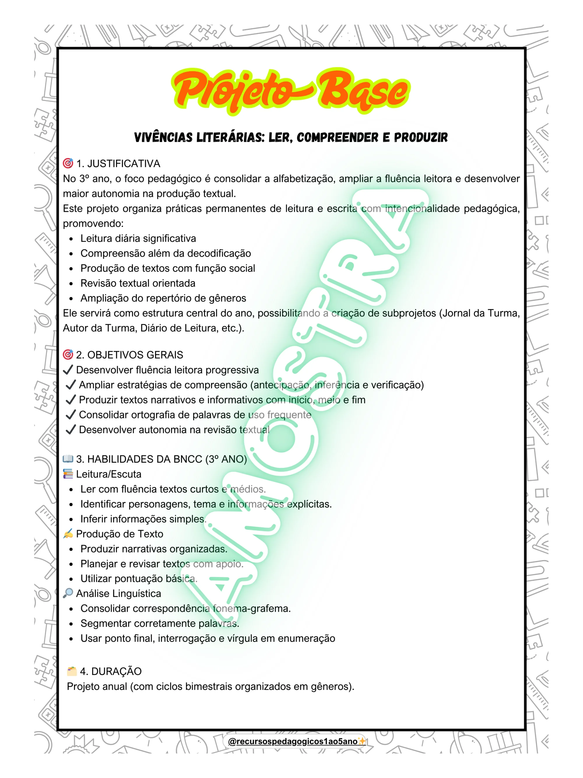 📚✨ Projeto Vivências Literárias - 3º ano — amostra 3: 📚 Projeto Vivências Literárias para o 3º ano: leitura,…