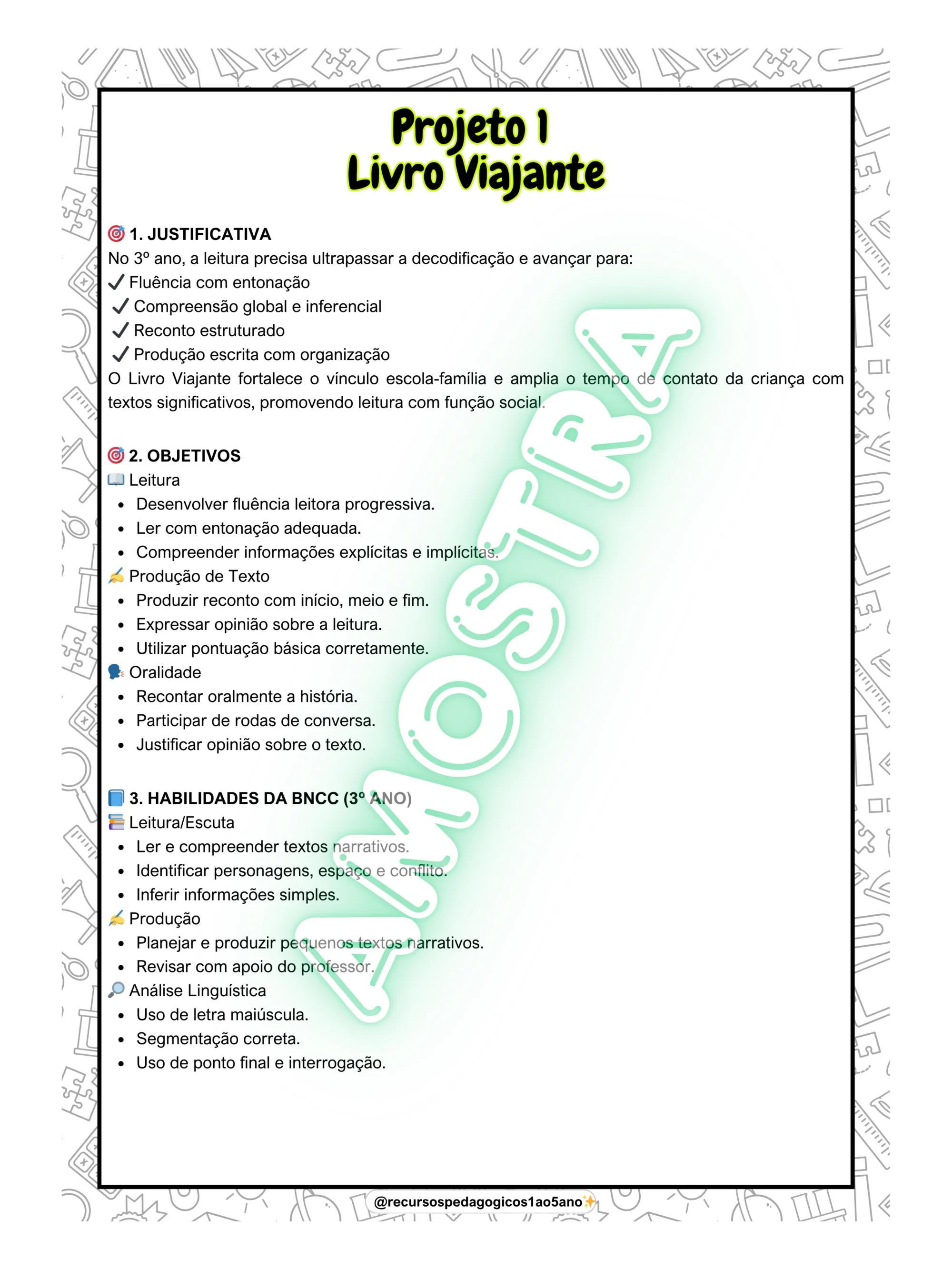 📚✨ Projeto Vivências Literárias - 3º ano — amostra 4: 📚 Projeto Vivências Literárias para o 3º ano: leitura,…