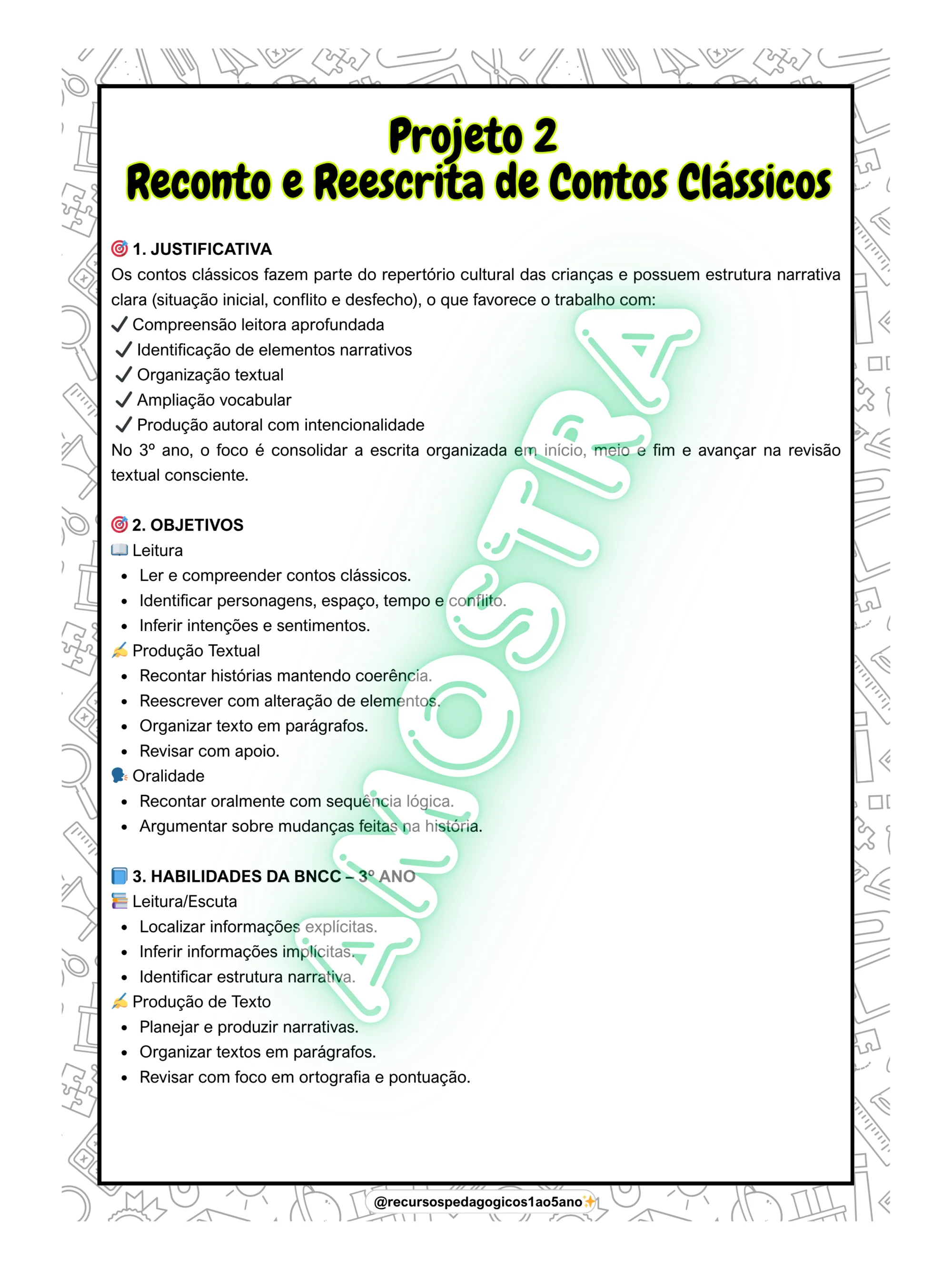 📚✨ Projeto Vivências Literárias - 3º ano — amostra 5: 📚 Projeto Vivências Literárias para o 3º ano: leitura,…