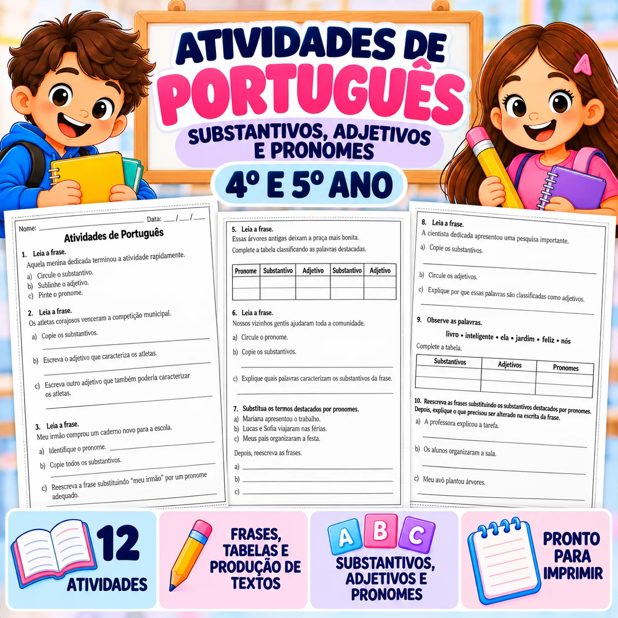 Pronomes, Substantivos e Adjetivos|Atividades de Português 4º e 5º Ano — Português para 5º ano: Atividades de Língua…