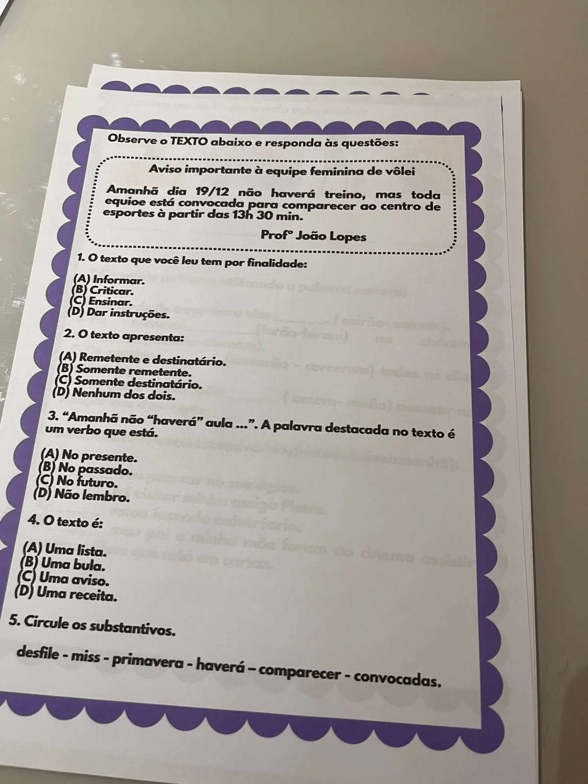 PROVA DIAGNÓSTICA – LÍNGUA PORTUGUESA | 5º ANO — amostra 7: Esta Prova Diagnóstica de Língua Portuguesa – 5º Ano foi…