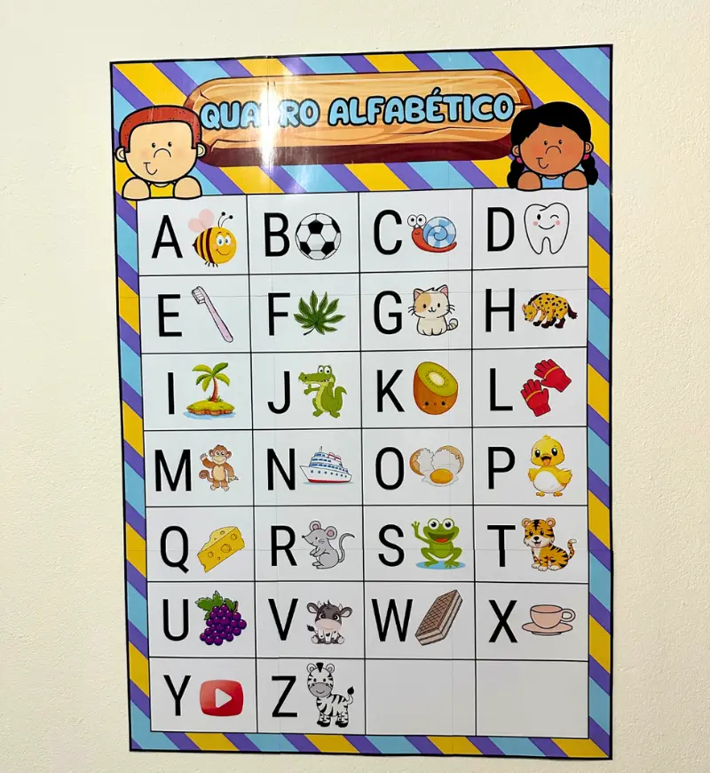 Quadro alfabético com figuras em PDF para imprimir — amostra 1: Quadro alfabético com figuras para apoiar a alfabetização