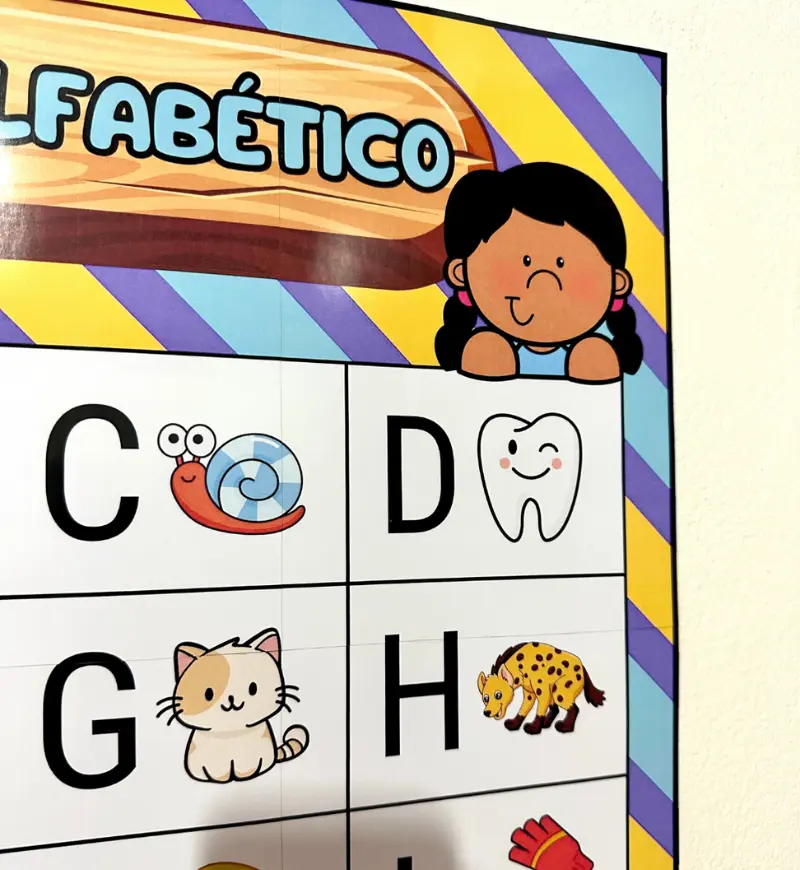 Quadro alfabético com figuras em PDF para imprimir — amostra 5: Apoie a alfabetização com um quadro de letras e figuras…