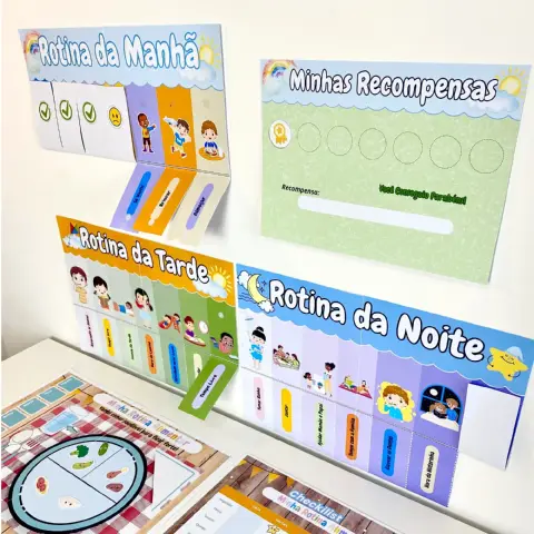 Quadro de Rotina Infantil para Imprimir + Bônus — amostra 1: Quadro de Rotina Infantil – Manhã, Tarde e Noite + Bônus…