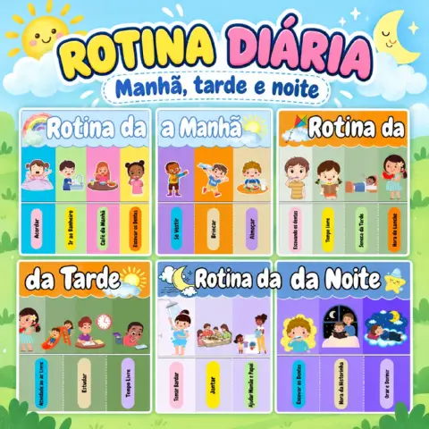 Quadro de Rotina Infantil para Imprimir + Bônus — amostra 3: Quadro de rotina infantil em PDF com atividades da manhã,…