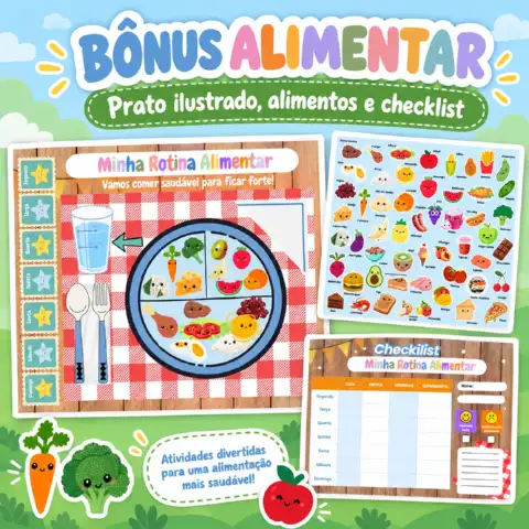 Quadro de Rotina Infantil para Imprimir + Bônus — amostra 6: Quadro de rotina infantil em PDF com atividades da manhã,…