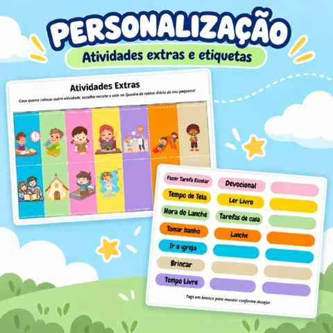 Quadro de Rotina Infantil para Imprimir + Bônus — amostra 7: Quadro de rotina infantil em PDF com atividades da manhã,…