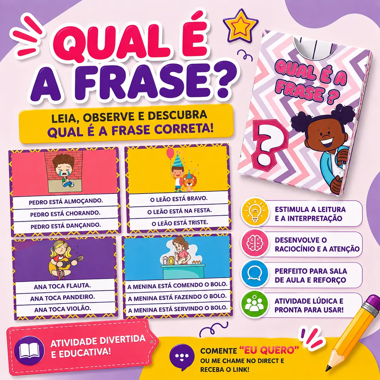 QUAL É A FRASE? - ATIVIDADE DE ALFABETIZAÇÃO — capa do material
