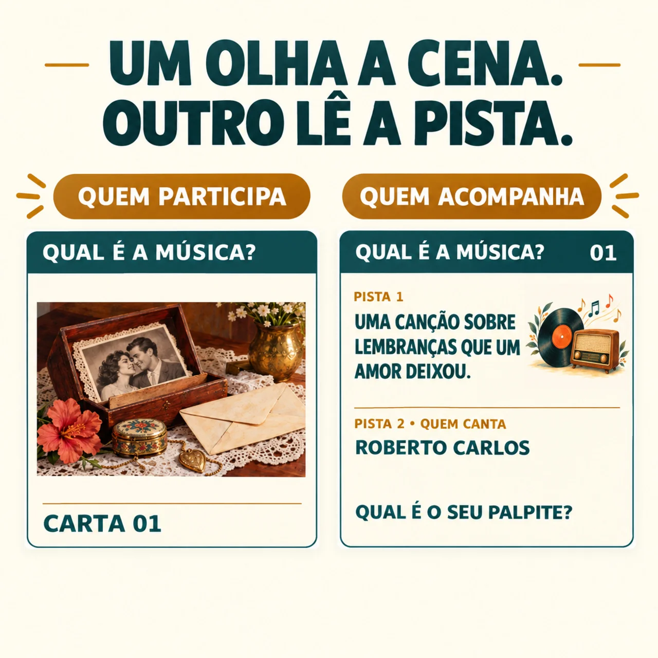 Qual É a Música? — Canções e Conversas em PDF — amostra 6: 32 cartas ilustradas grandes com versos, guia de pistas,…
