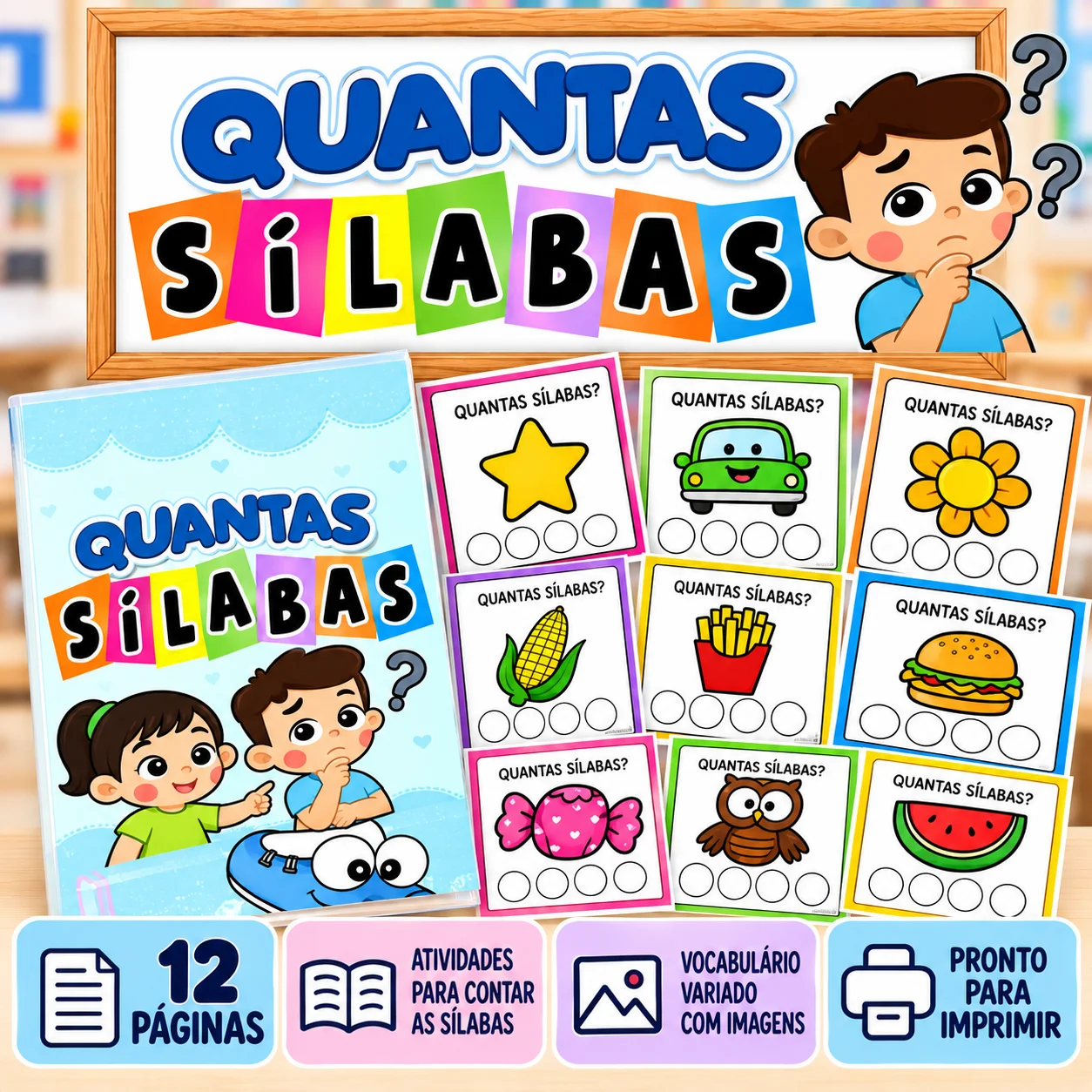 Quantas Sílabas? | 48 Fichas de Consciência Silábica — Português para Educação Infantil: 48 fichas ilustradas para explorar…