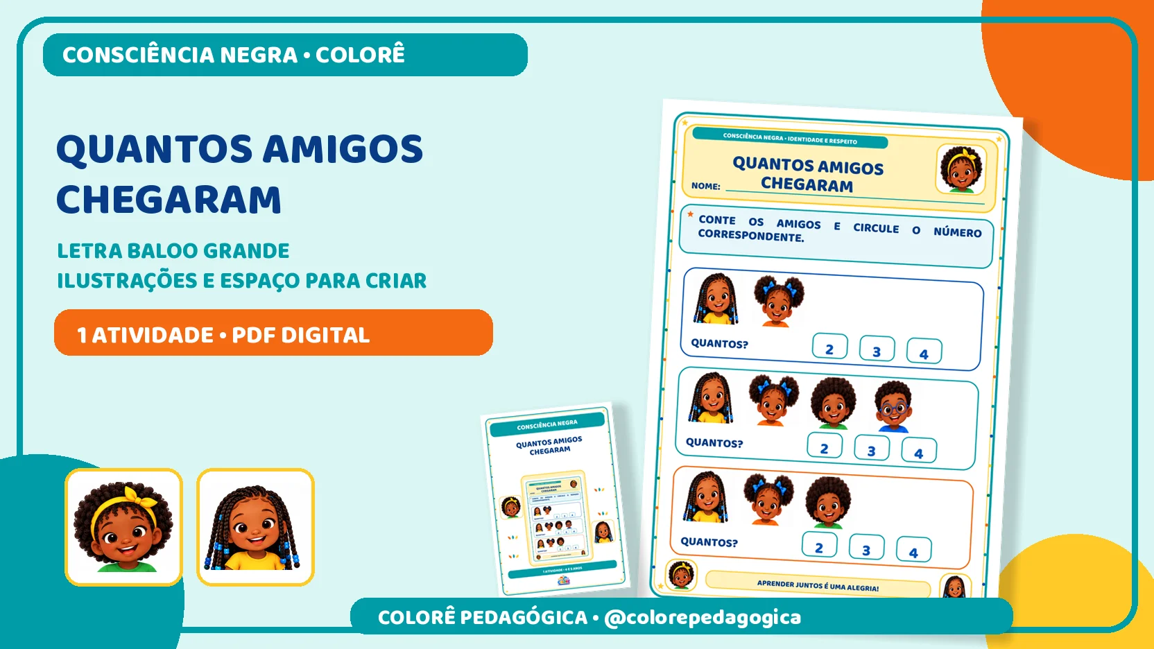 Quantos amigos chegaram | Matemática e Consciência Negra — amostra 2: Atividade para contar personagens negros e…