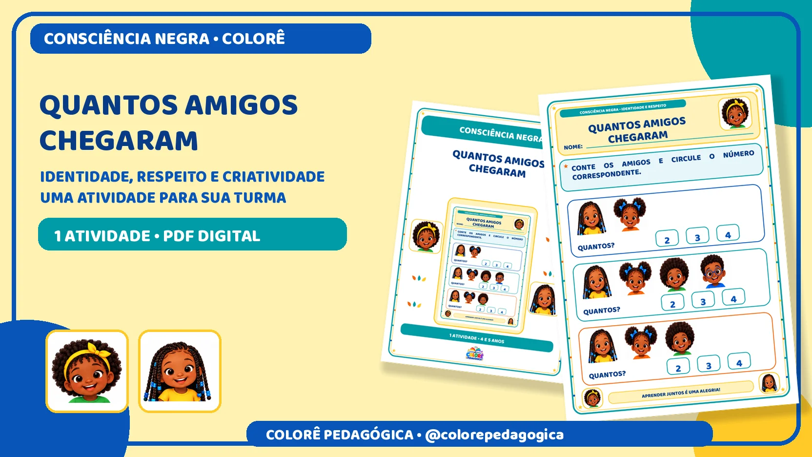 Quantos amigos chegaram | Matemática e Consciência Negra — amostra 3: Atividade para contar personagens negros e…