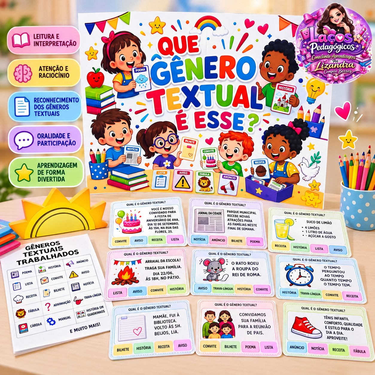 Que Gênero Textual é Esse? – Cards Interativos — Alfabetização para Todas as séries: Com cards ilustrados e alternativas…