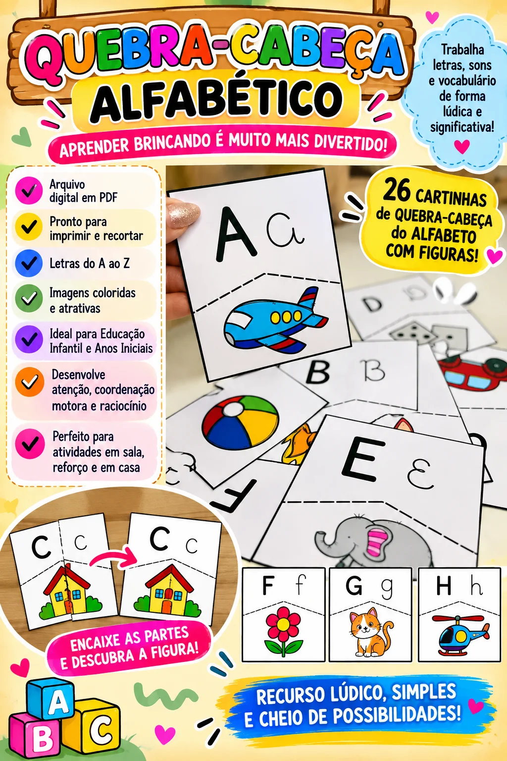 QUEBRA-CABEÇA ALFABÉTICO - ANOS INICIAIS E INFANTIL — Alfabetização para Educação Infantil: Com o Quebra-Cabeça Alfabético…