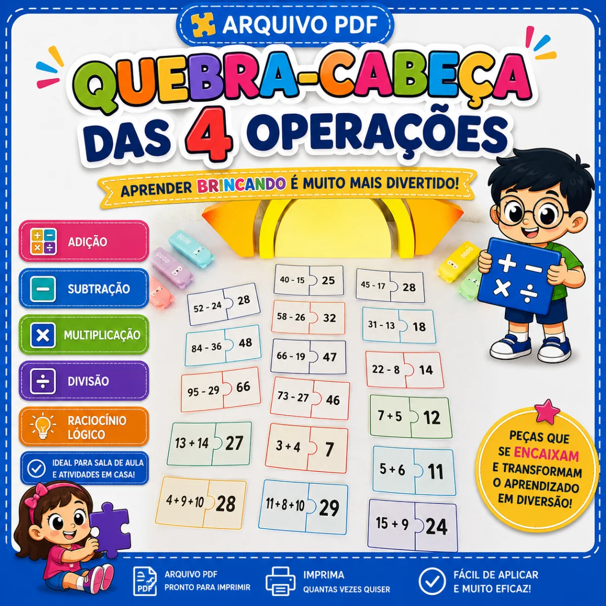 Quebra-Cabeça das Operações – Adição e Subtração — Alfabetização para Educação Infantil: Quebra-Cabeça das Operações –…
