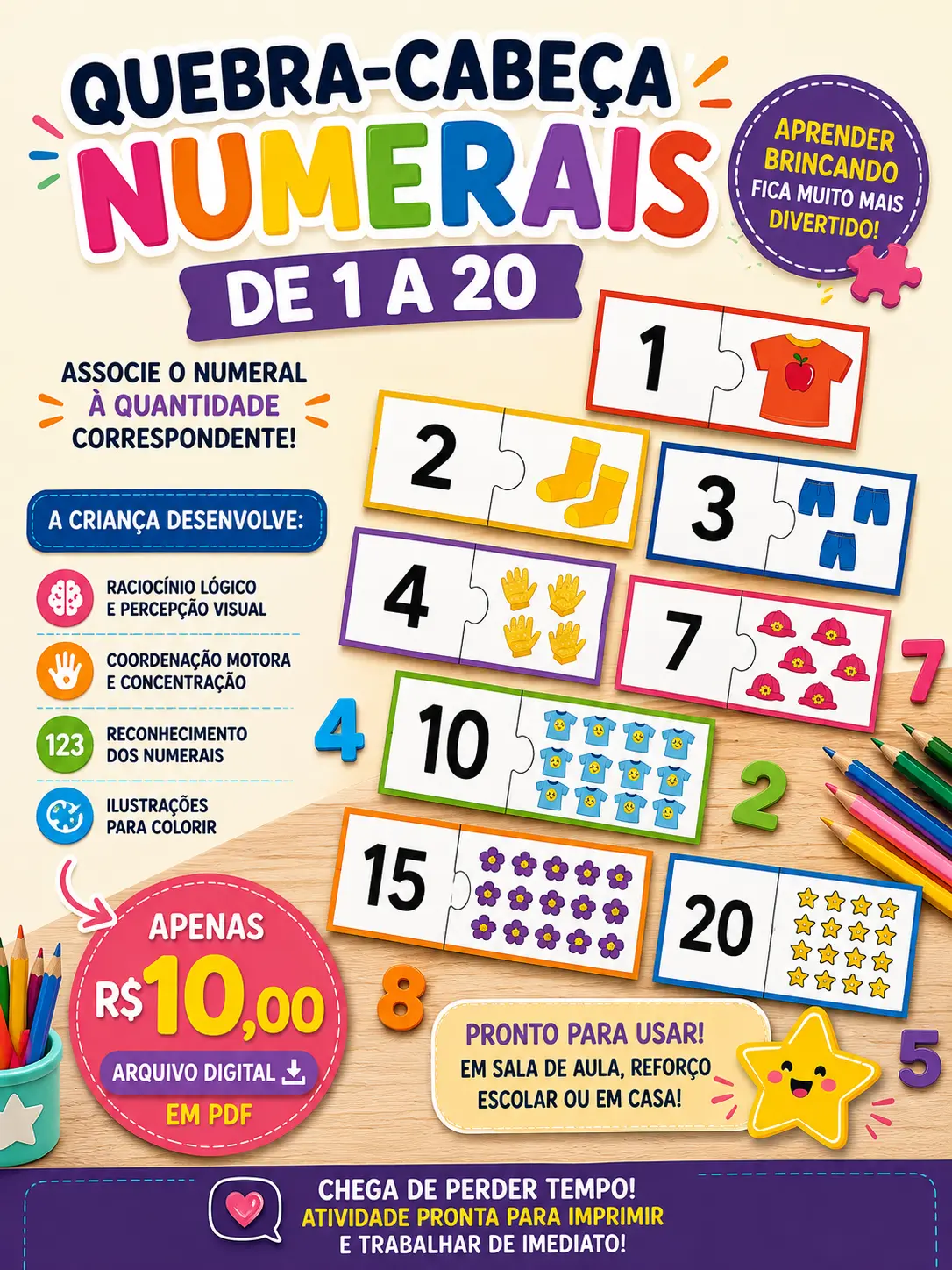 QUEBRA CABEÇA DE 1 A 20 - ALFABETIZAÇÃO MATEMÁTICA — capa do material