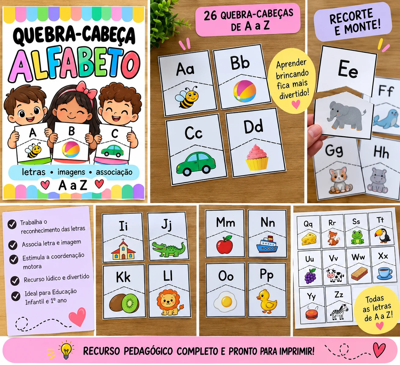 Quebra-Cabeça do Alfabeto – Letras e Figuras para Alfabetização — amostra 2: Quebra-Cabeça do Alfabeto – Aprendizado com…