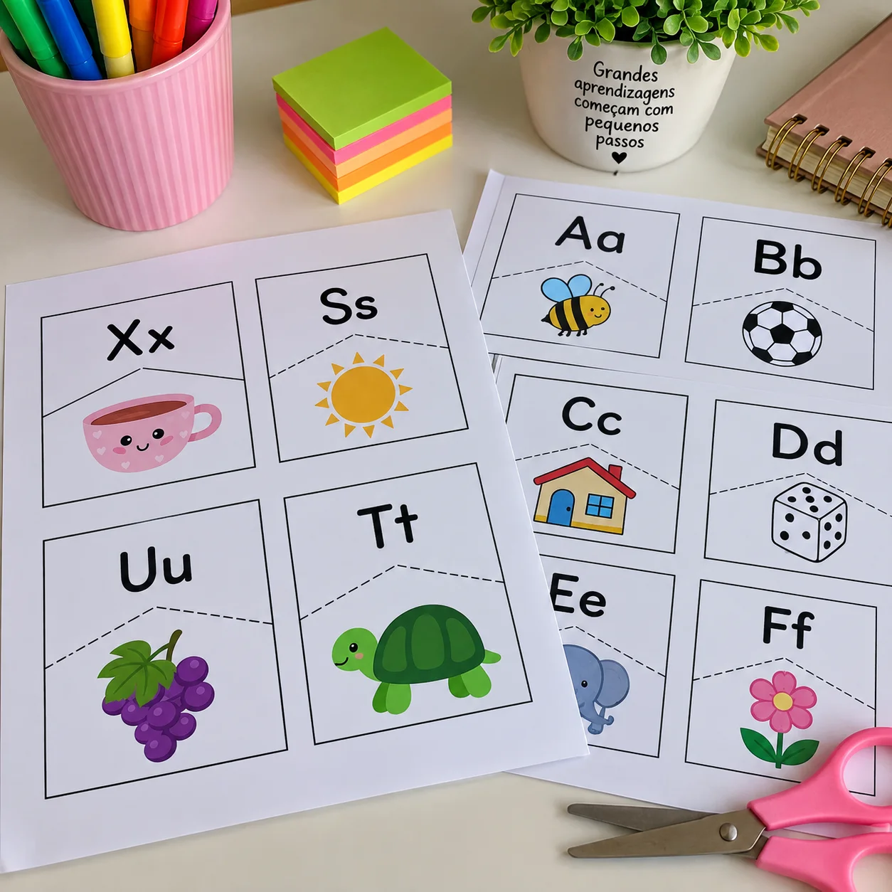 Quebra-Cabeça do Alfabeto – Letras e Figuras para Alfabetização — amostra 2: Material com o alfabeto completo de A a Z,…