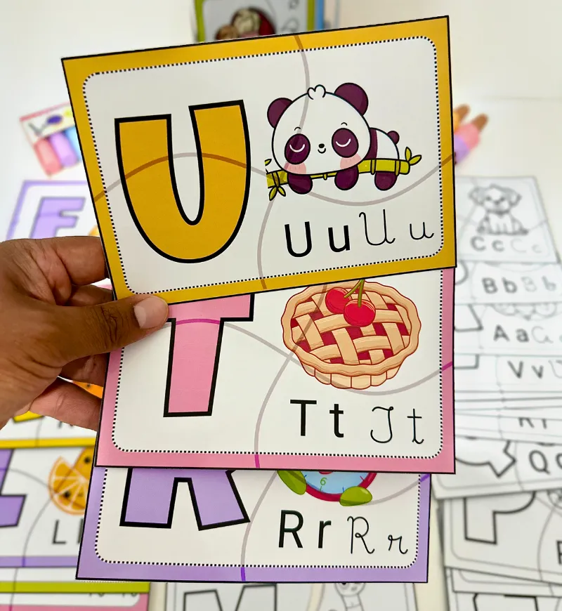 Quebra-cabeça do alfabeto: letras, figuras e montagem — amostra 2: O que acompanha o material