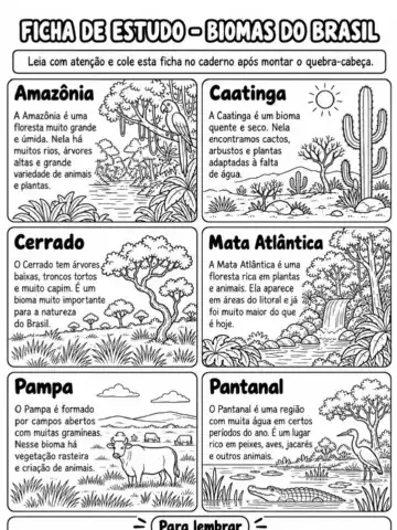 Quebra-Cabeça dos Biomas do Brasil – Atividade de Ciências EF1 — amostra 2: Atividade dos Biomas do Brasil para colorir,…