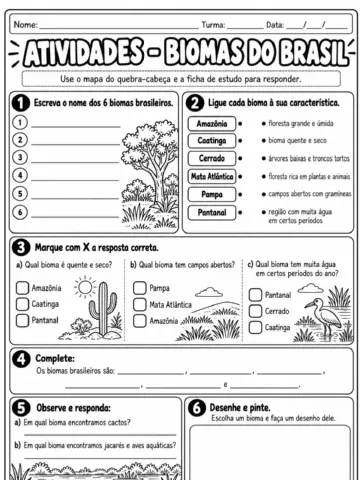 Quebra-Cabeça dos Biomas do Brasil – Atividade de Ciências EF1 — amostra 3: Atividade dos Biomas do Brasil para colorir,…