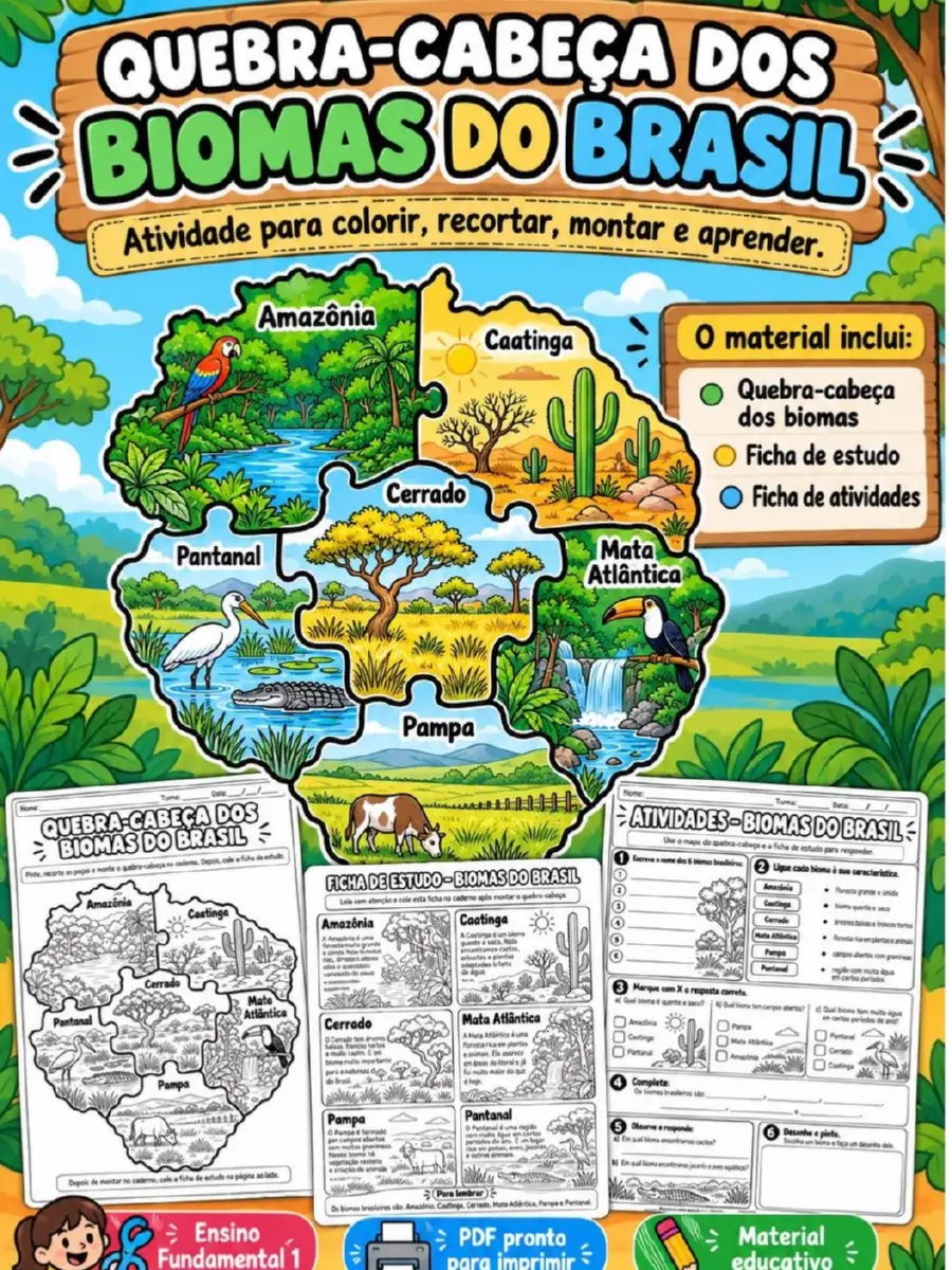 Quebra-Cabeça dos Biomas do Brasil – Atividade de Ciências EF1 — Alfabetização para 4º ano: Atividade dos Biomas do Brasil…