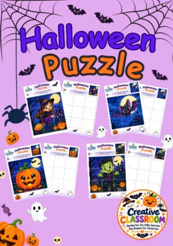 Quebra-Cabeças de Halloween – Recorte e Cole Pdf — amostra 1: 🎃 Que tal transformar a aula de Halloween em uma atividade…