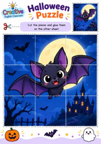 Quebra-Cabeças de Halloween – Recorte e Cole Pdf — amostra 2: Halloween cheio de diversão
