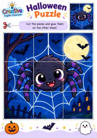 Quebra-Cabeças de Halloween – Recorte e Cole Pdf — amostra 4: Halloween cheio de diversão