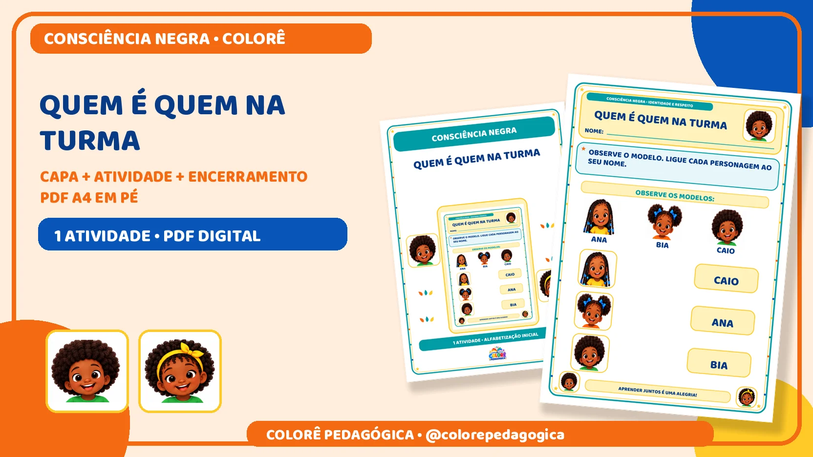 Quem é quem na turma | Consciência Negra — amostra 1: Produto digital para impressão em A4, na orientação vertical.Nenhum…