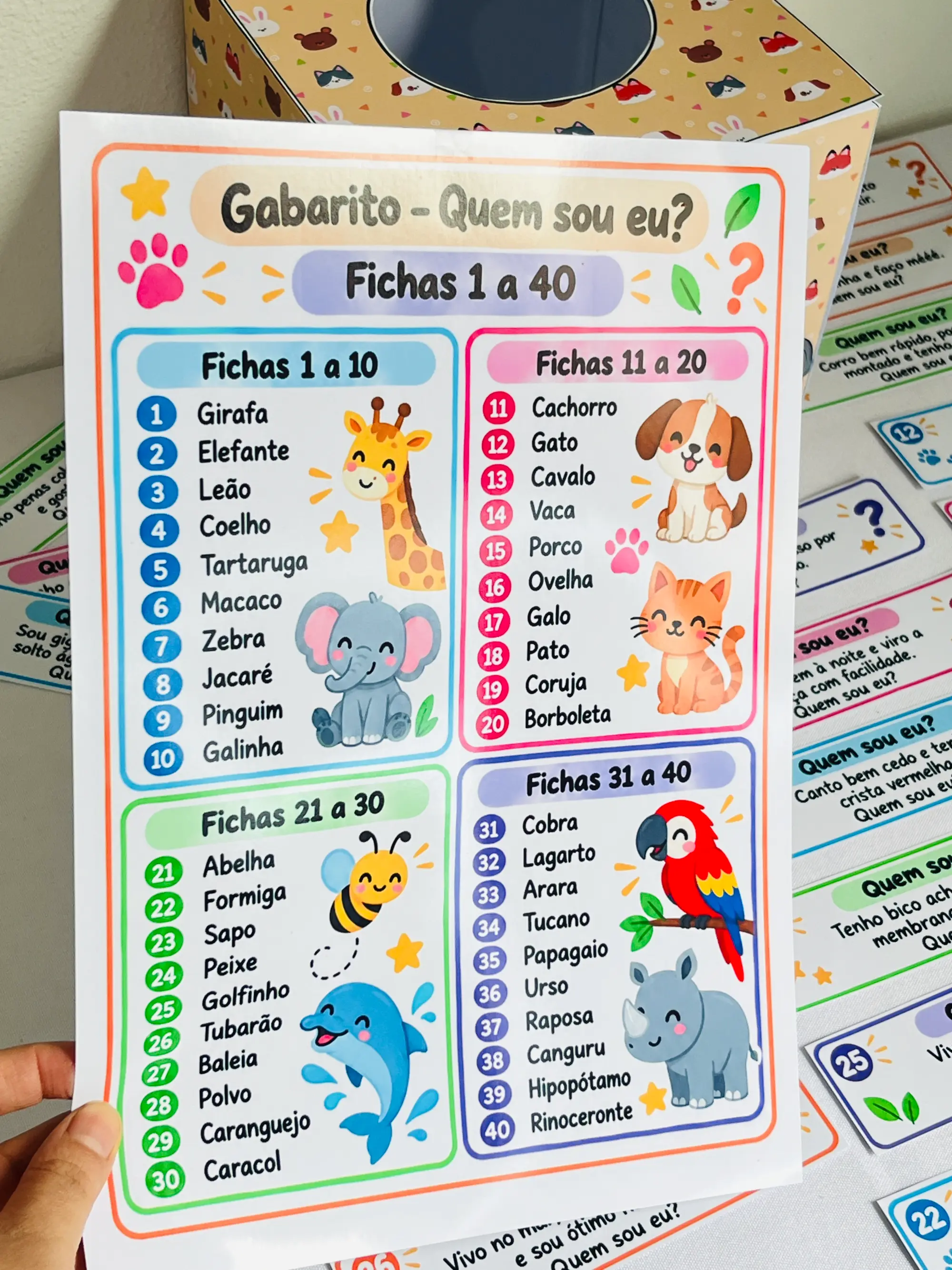 Quem Sou Eu? Animais – 40 Fichas com Pistas para Imprimir — amostra 6: Jogo "Quem Sou Eu