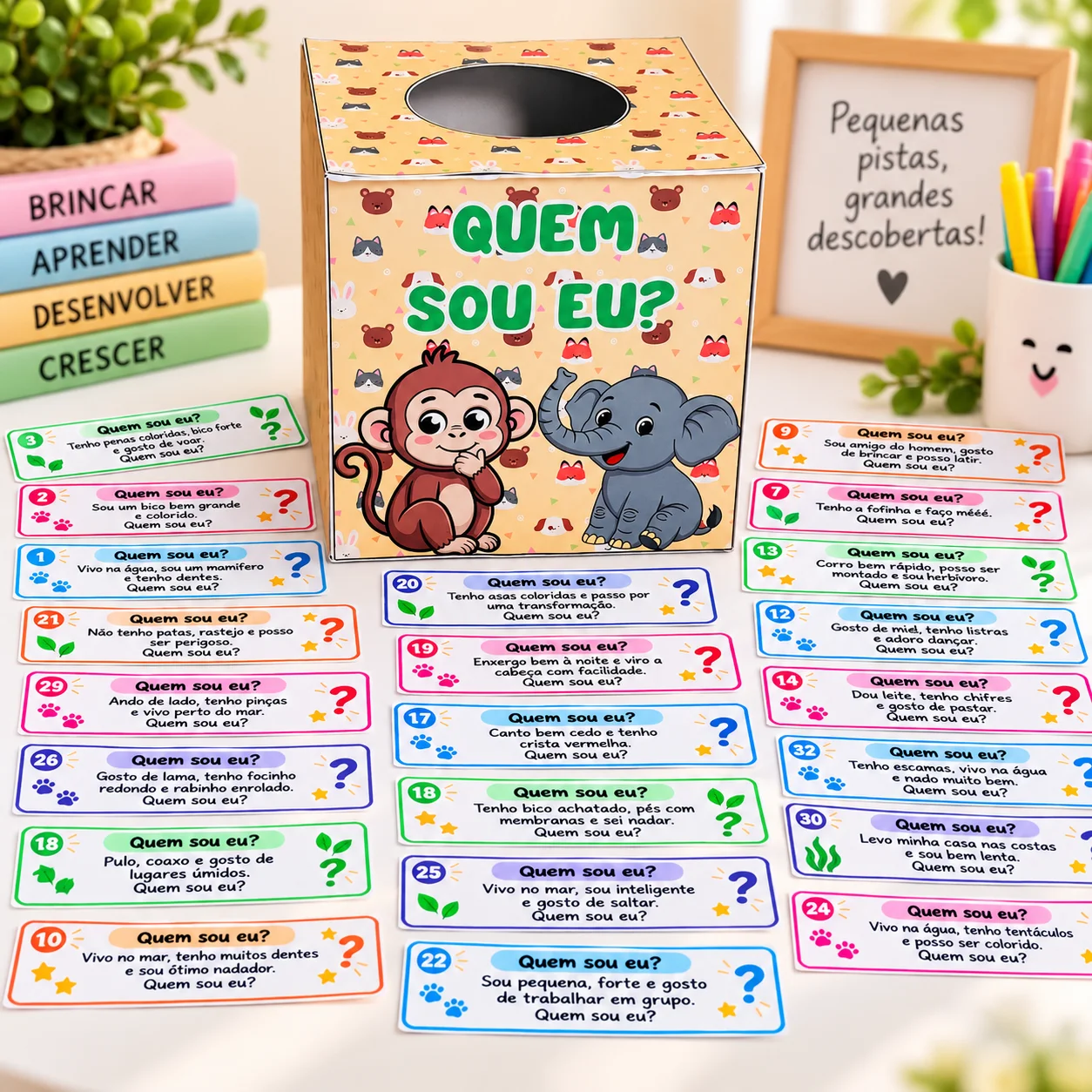 Quem Sou Eu? Animais – 40 Fichas com Pistas para Imprimir — Português para Educação Infantil: Jogo "Quem Sou Eu