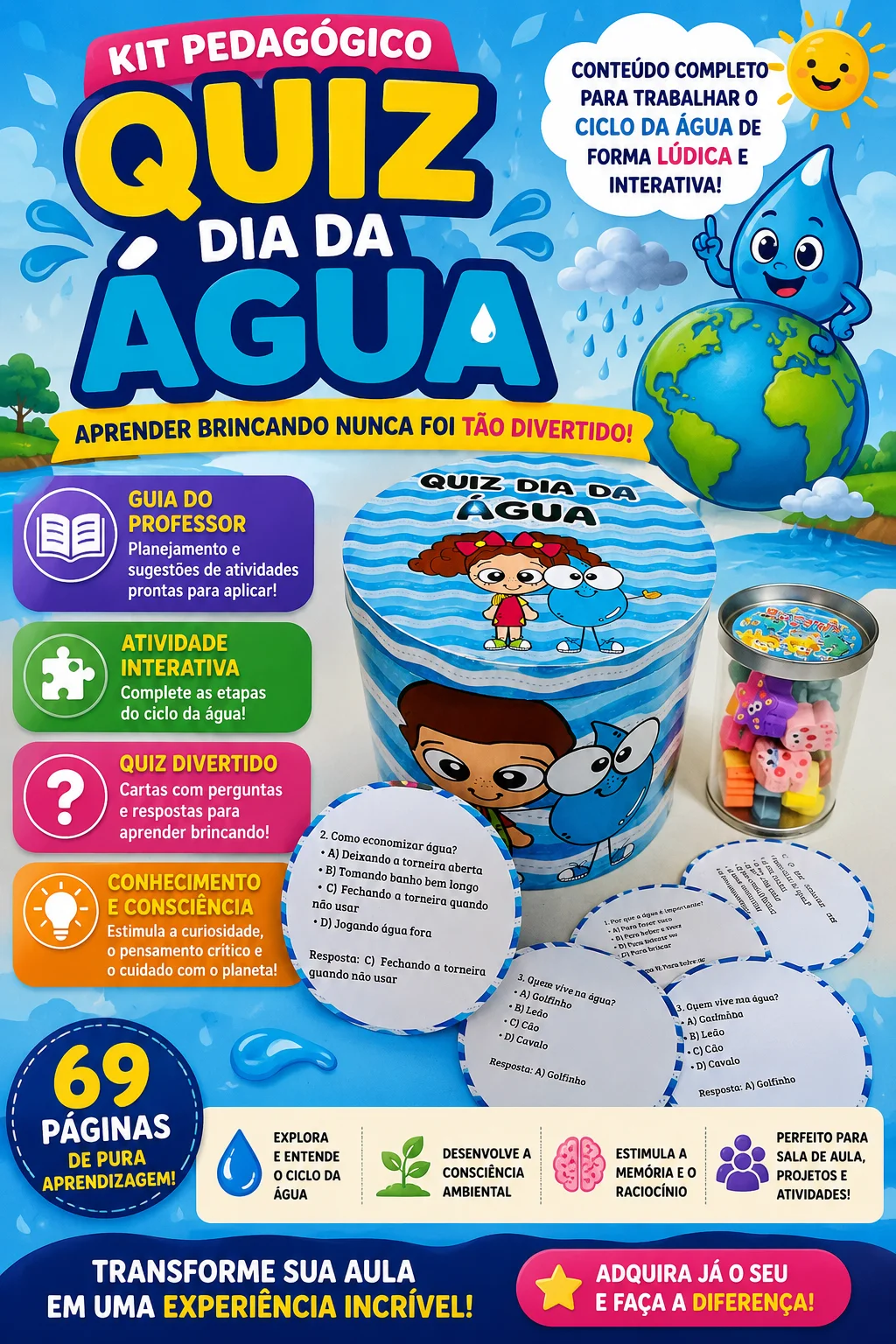 🌈 Quiz “Dia da Água” - ATIVIDADE LÚDICA DE CIÊNICIAS — capa do material