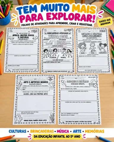 Raízes que Inspiram — Projeto de Consciência Negra — amostra 6: Projeto com orientações, jogos, cartões, painéis e…