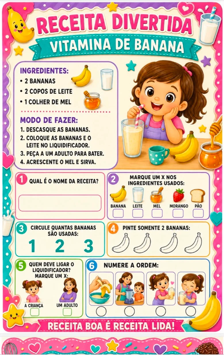🍓🥞 Receitas Divertidas — Interpretação de Texto 🍰🍊 — amostra 2: RECEITAS DIVERTIDAS INTERPRETAÇÃO DE TEXTO Que tal…